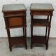 Pair of bedside old marquetry top green marble and bronze decorations