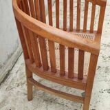 Ancien fauteuil canné bois teck vintage