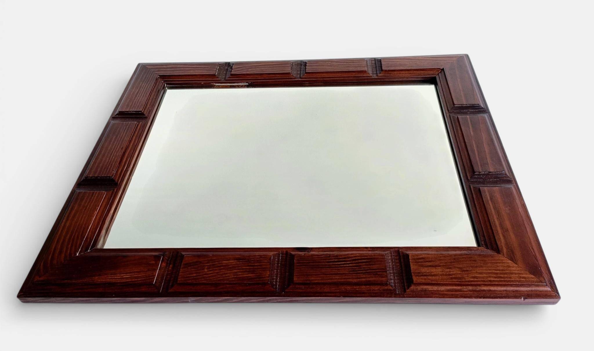 Mid-Century Spanish Oak Wall Mirror– Castilian Style, 1950s