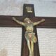Large Antique Walnut Crucifix with Brass Inserts - Vintage 1920 - French