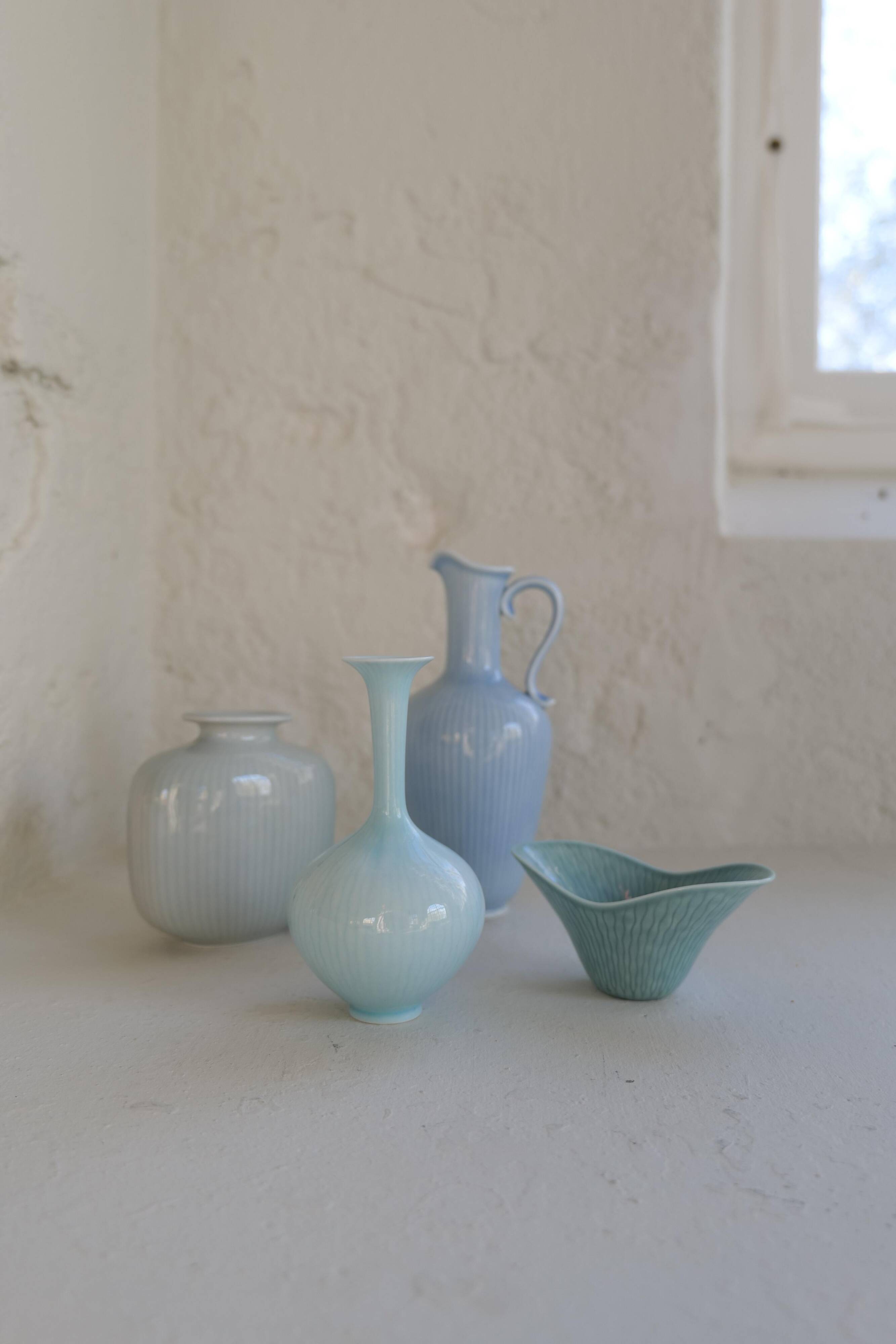 Mid-century modern set of 4 ceramic vases by Rörstrand, Gunnar Nylund, Sweden, 1950s.