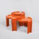 3 tables orange Giotto Stoppino pour Kartell, années 1960