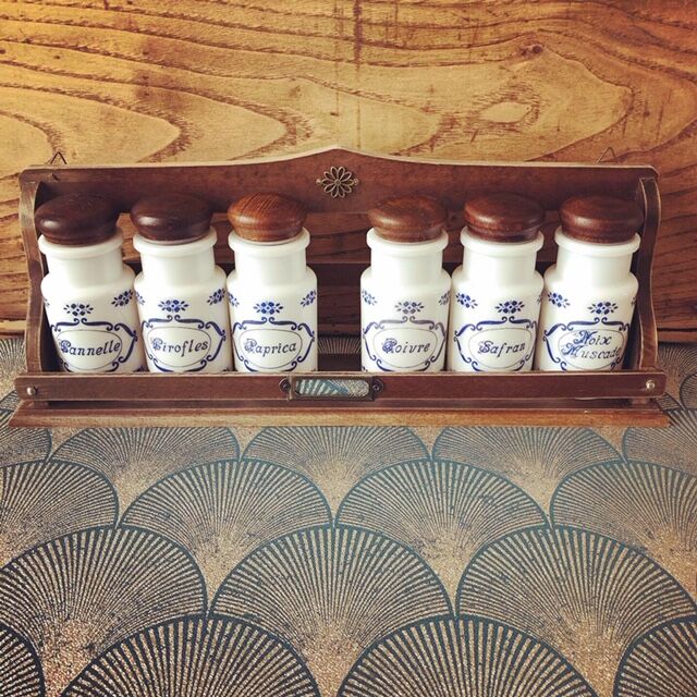 6 vintage opaline spice jars