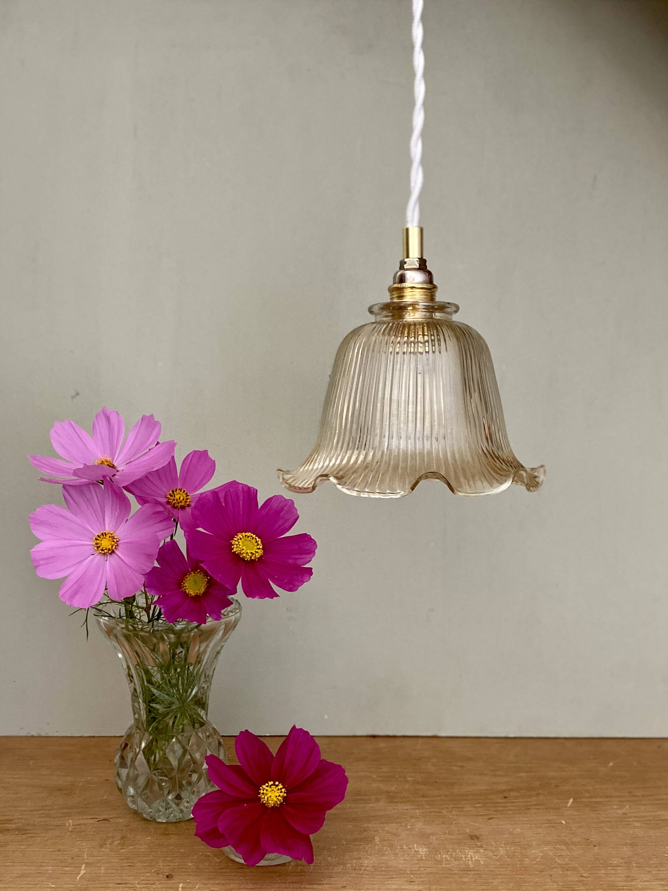 Vintage tulip pendant light in amber glass