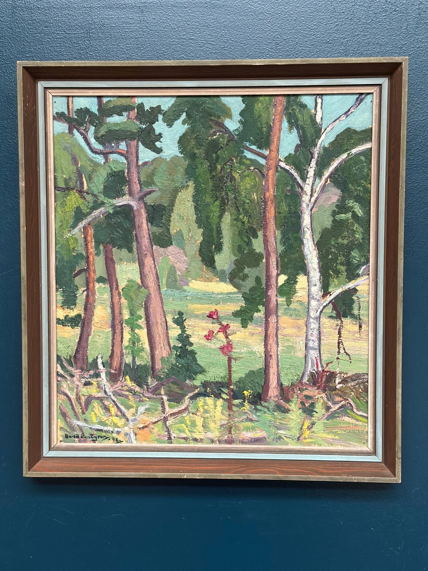Huile su panneau suédoise – « Forêt » par Bertil Lundgren (1900–1979)
