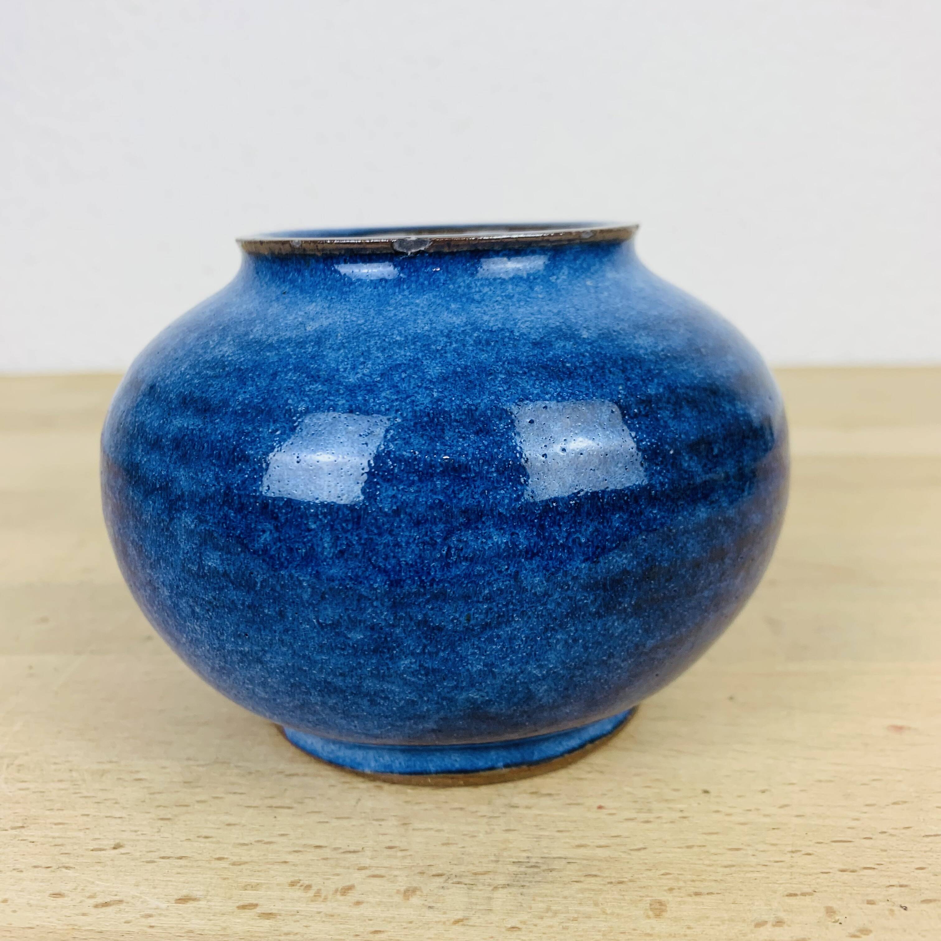 Blue ceramic ball vase