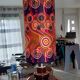 Vintage lamp of the years 70 faience and plasticized fabrics