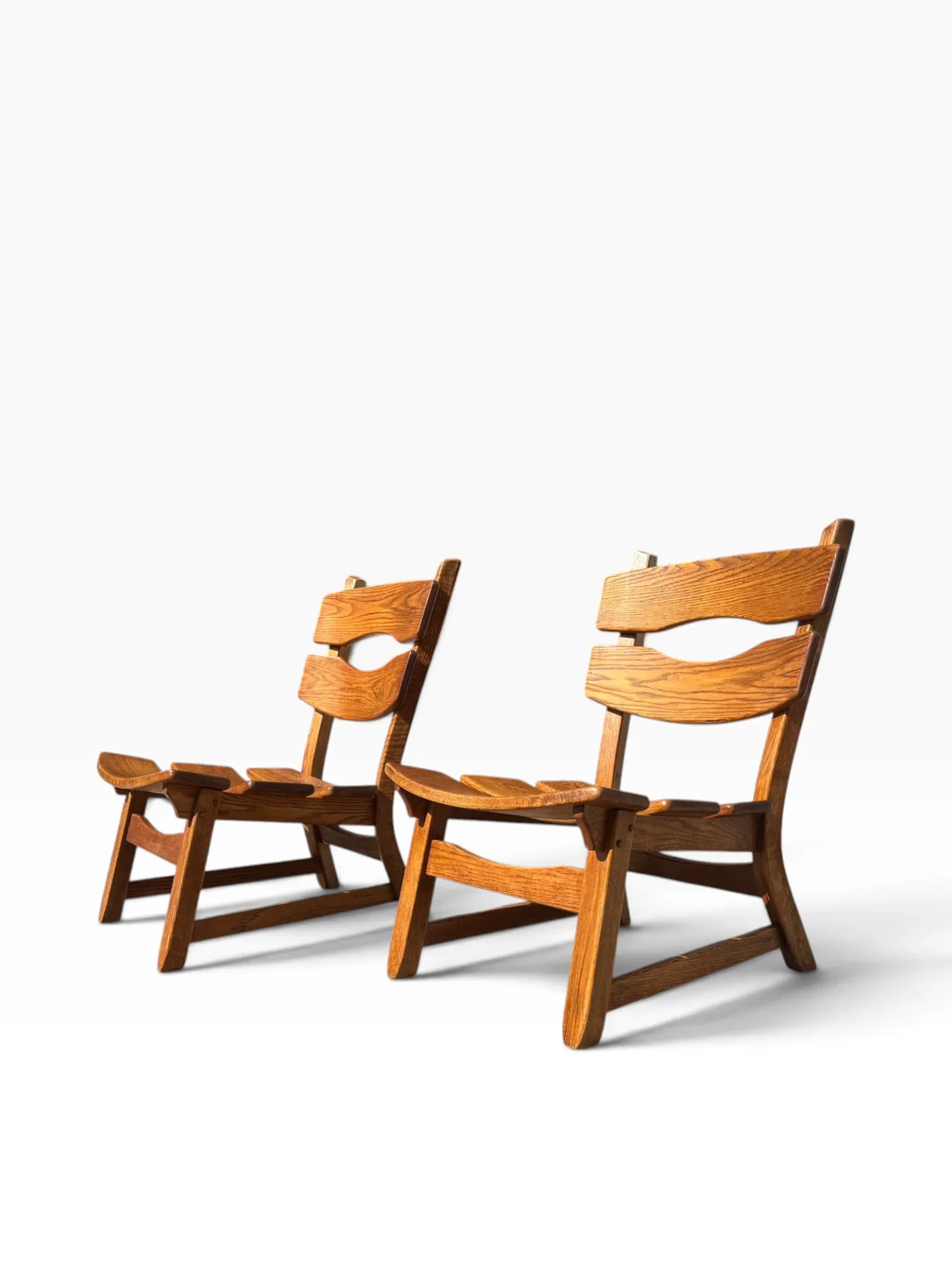 Set of 2 brutalist lounge chairs in oak by Dittmann & Co for Awa.