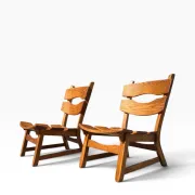 Set of 2 brutalist lounge chairs in oak by Dittmann & Co for Awa.