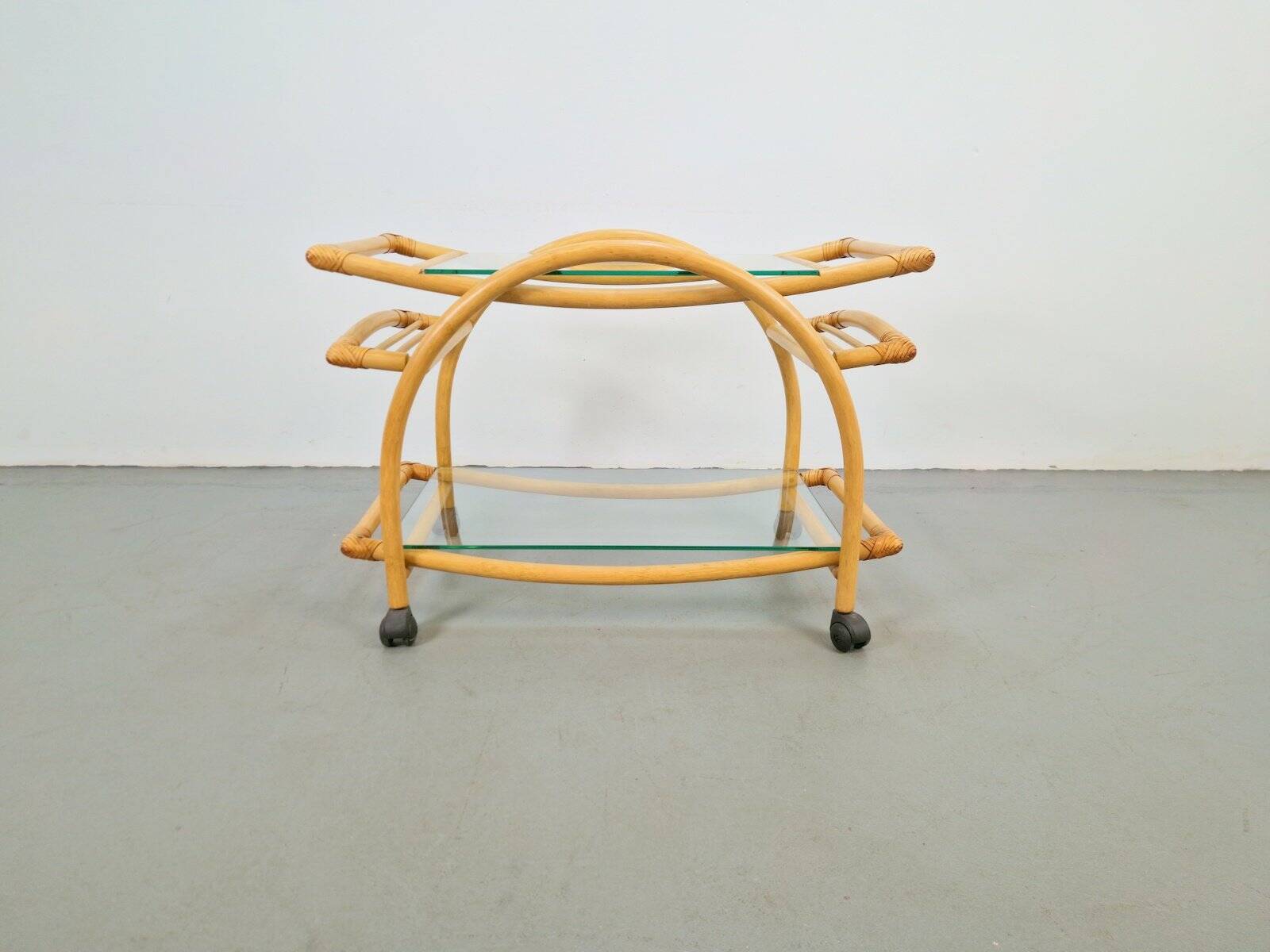 Vintage Trolley in Rattan, Bentwood and Leather, Italy, 1970s