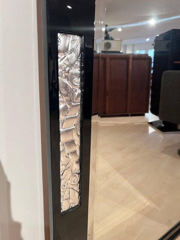 Art Deco Wall Mirror in Black Lacquer & Silver Leaf, France, 1930s