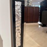 Art Deco Wall Mirror in Black Lacquer & Silver Leaf, France, 1930s