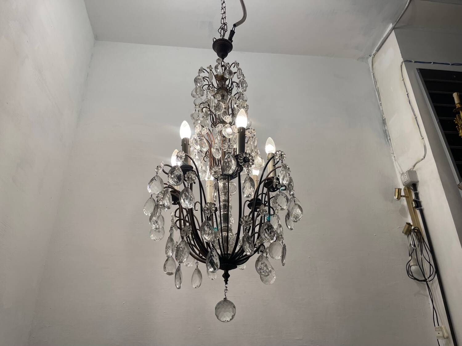 Antique Large Bronze Crystal Chandelier 1920/40’s