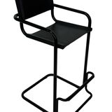 Vintage Black Leather & black frame Italian Modern Barstool