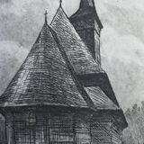 Alexandru Gogilea - "Acquaforte" Wooden Church - 20x20 cm