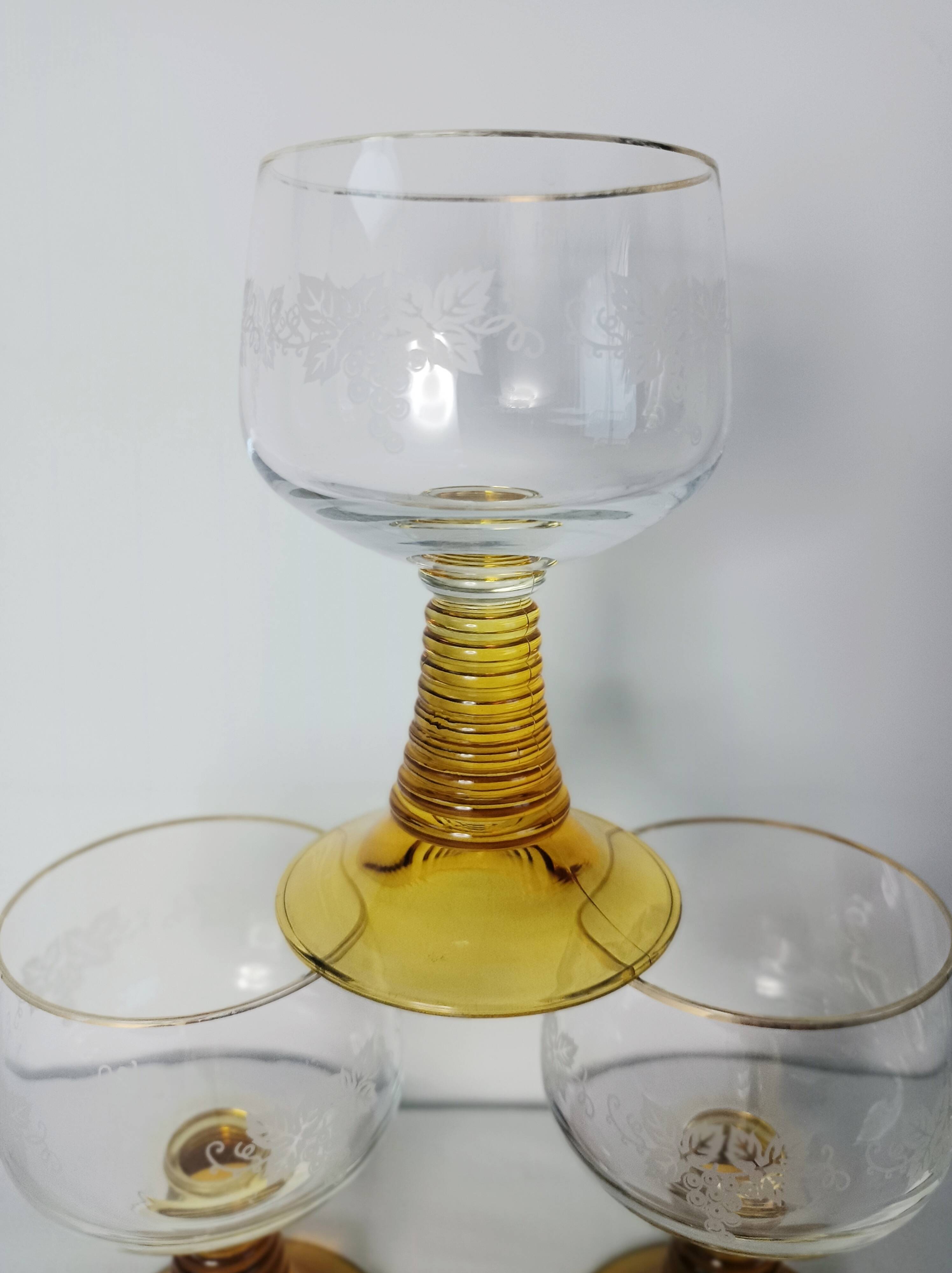 Set of 3 amber glass stemware