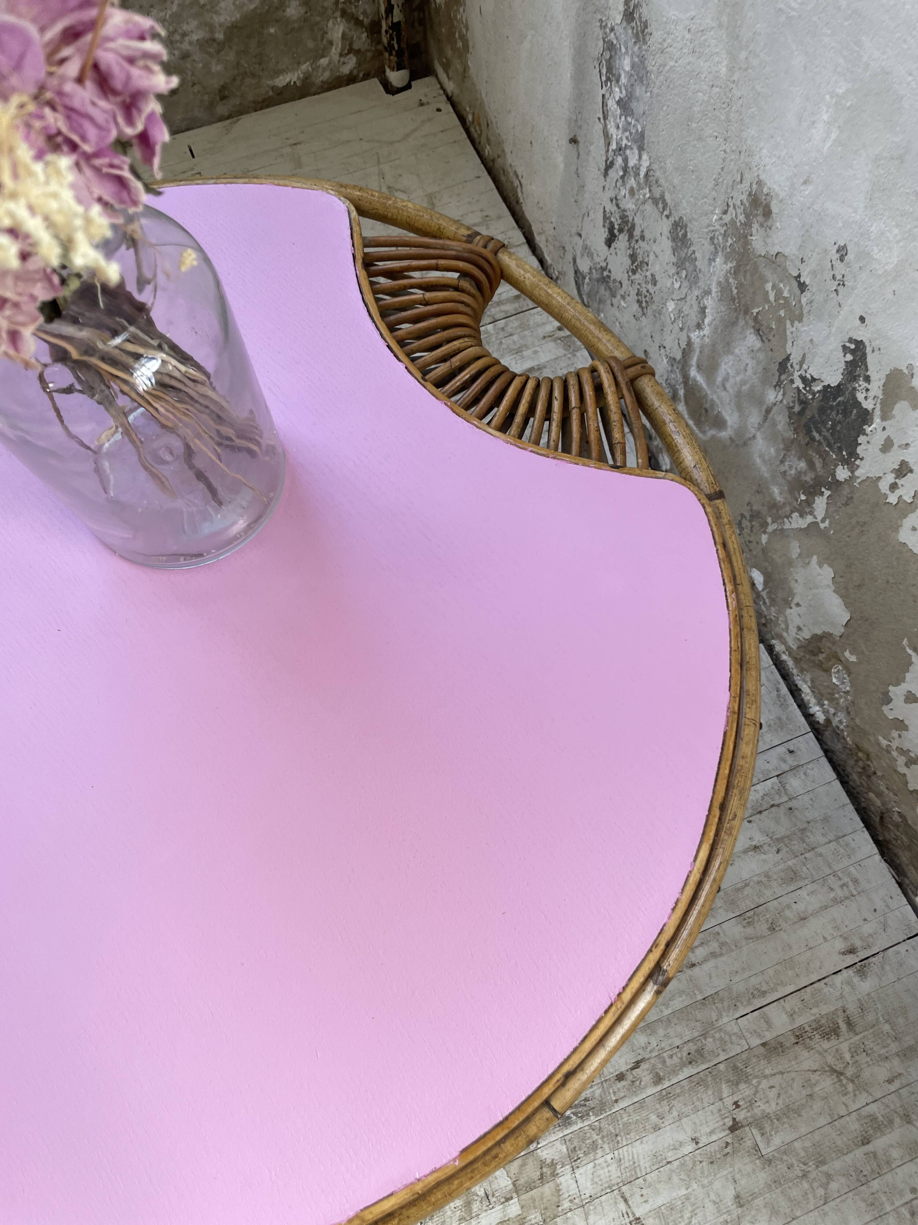 Vintage pink rattan coffee table