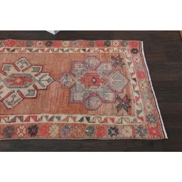 Vintage Turkish Oushak handmade wool cotton pink runner rug 79x372