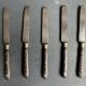 Set of 5 antique table knives in inlaid ebony, circa 1900.