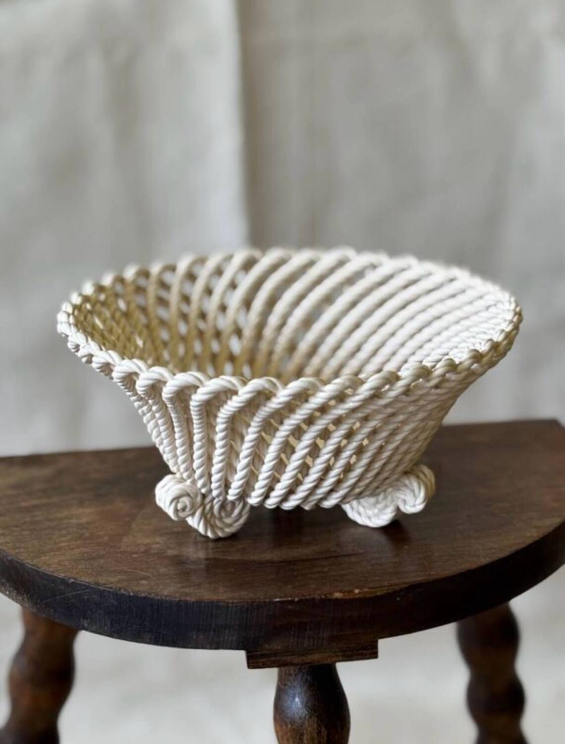 Antique twisted ceramic basket, 1930