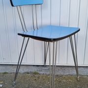 Large blue formica table, SIF brand, vintage, eiffel legs, and its 6 chairs, 50s