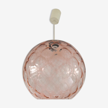 Suspension en verre bullé rosé design années 70