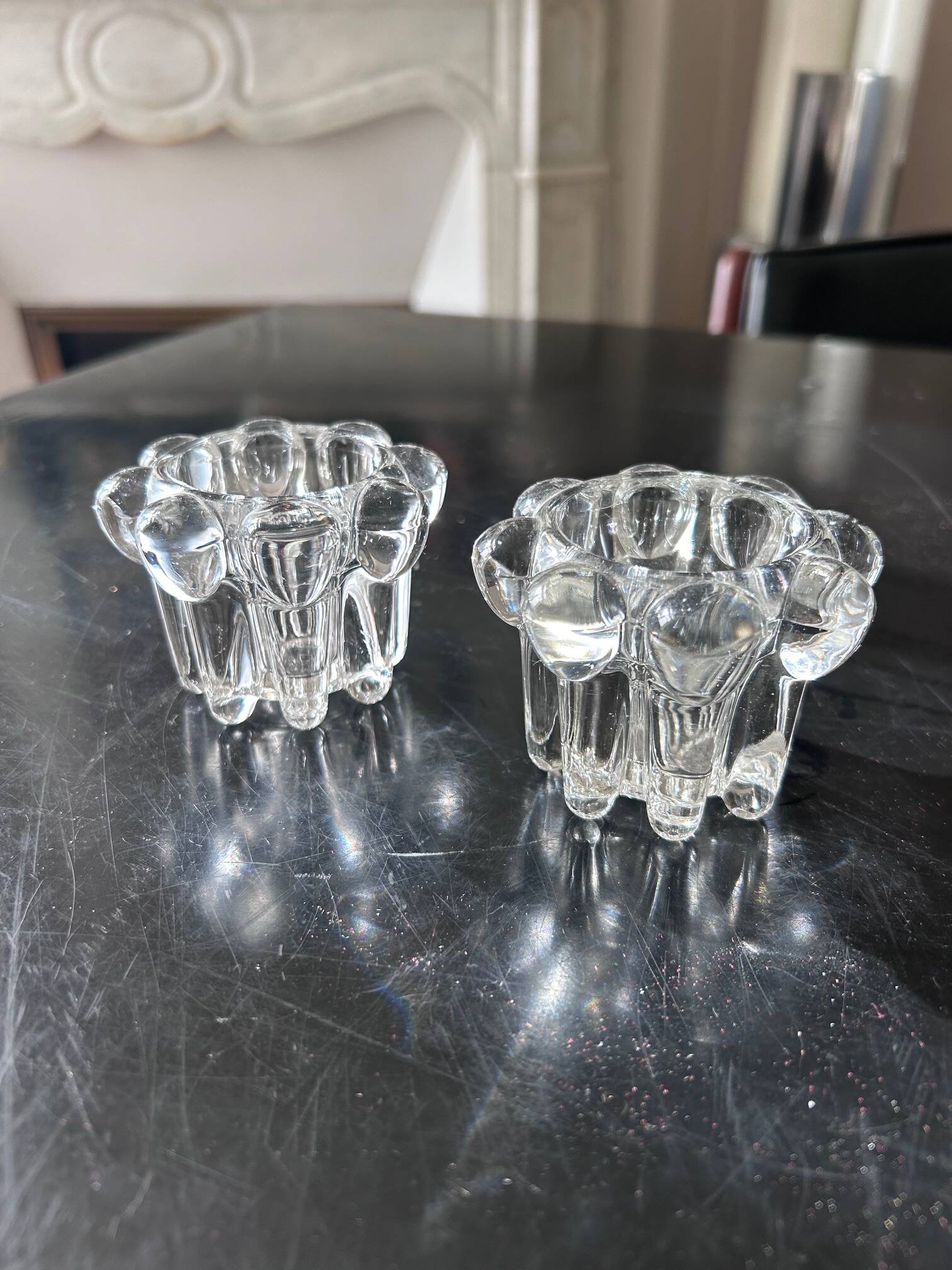 pair of crystal candle holders