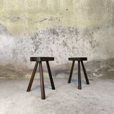 Pair of vintage tripod stools in solid wood