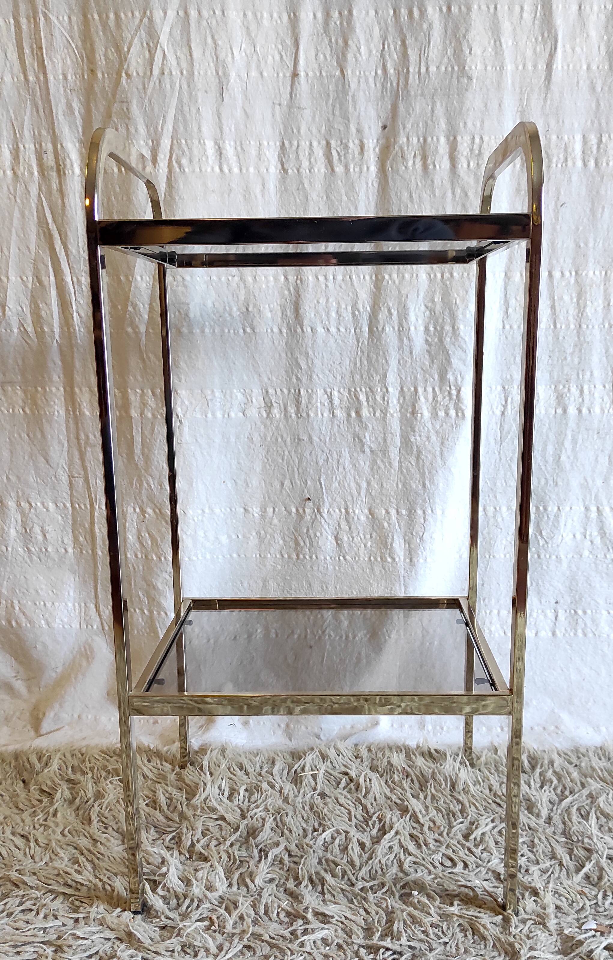 Gold metal and smoked glass side table - 1970s/80s