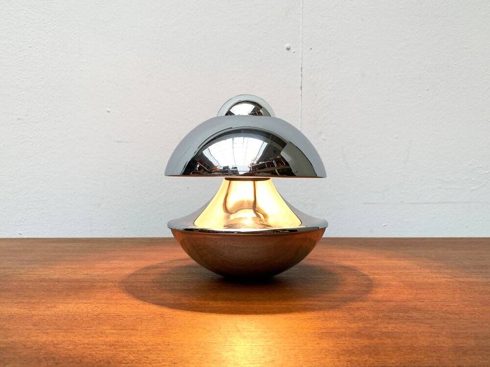 Chrome mushroom table or wall lamp in German mid-century space style by Klaus Hempel for Kaiser Leuchten, 1970s.