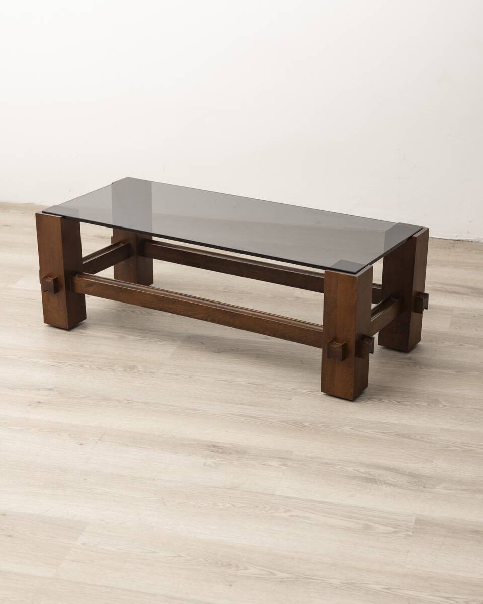 Vintage table 60s wood and glass design fontana arte