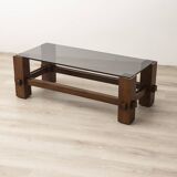 Vintage table 60s wood and glass design fontana arte