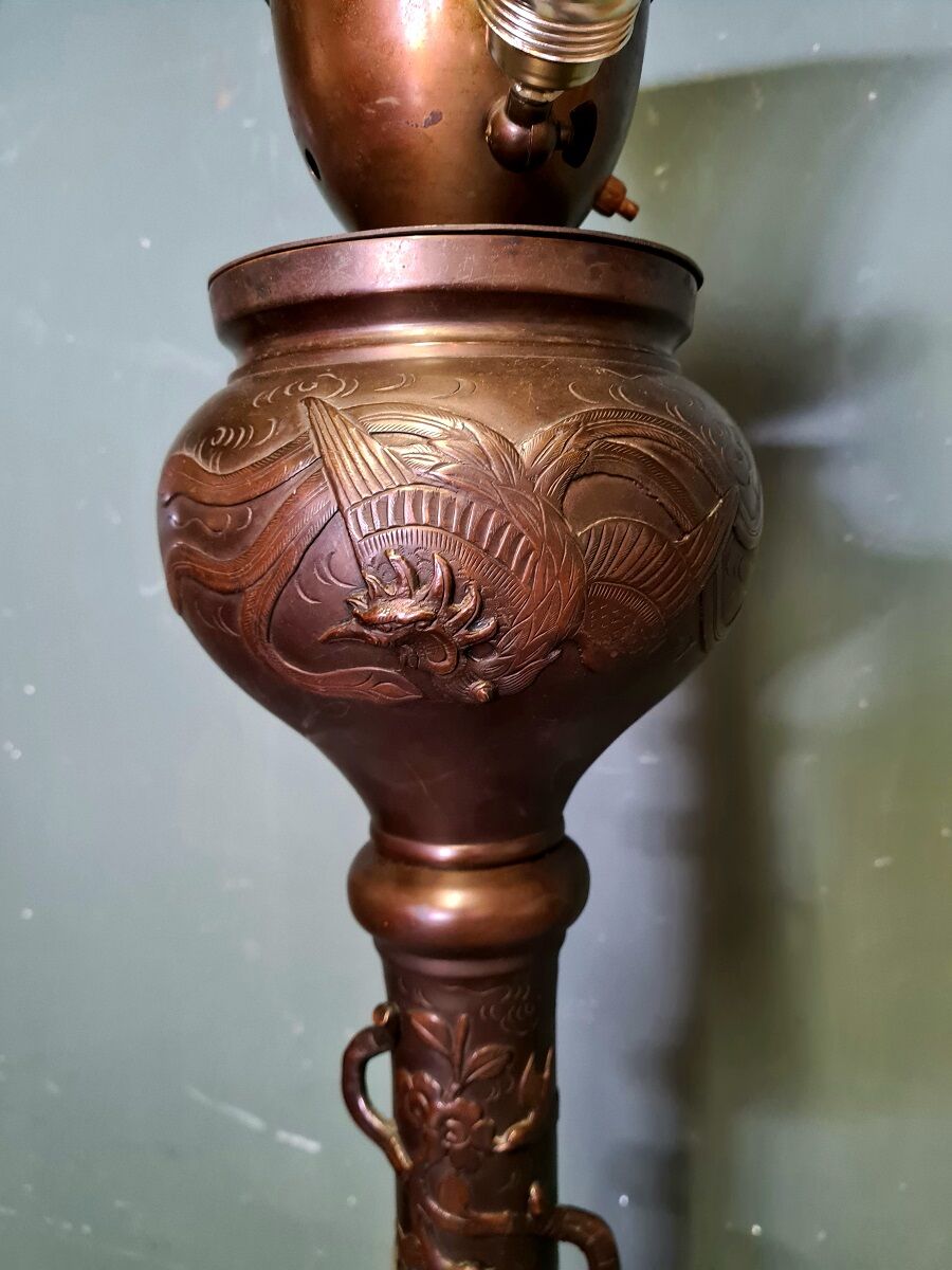 Lampadaire japonais en bronze Meji Période