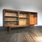 Row / teak, part glass, Mid century Scandinavian buffet