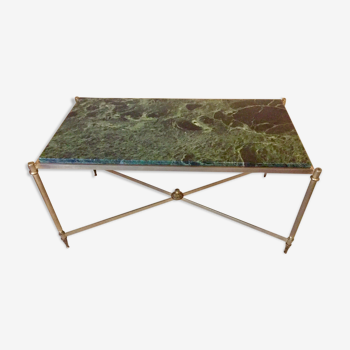 Neoclassical marble green and Golden brass coffee table