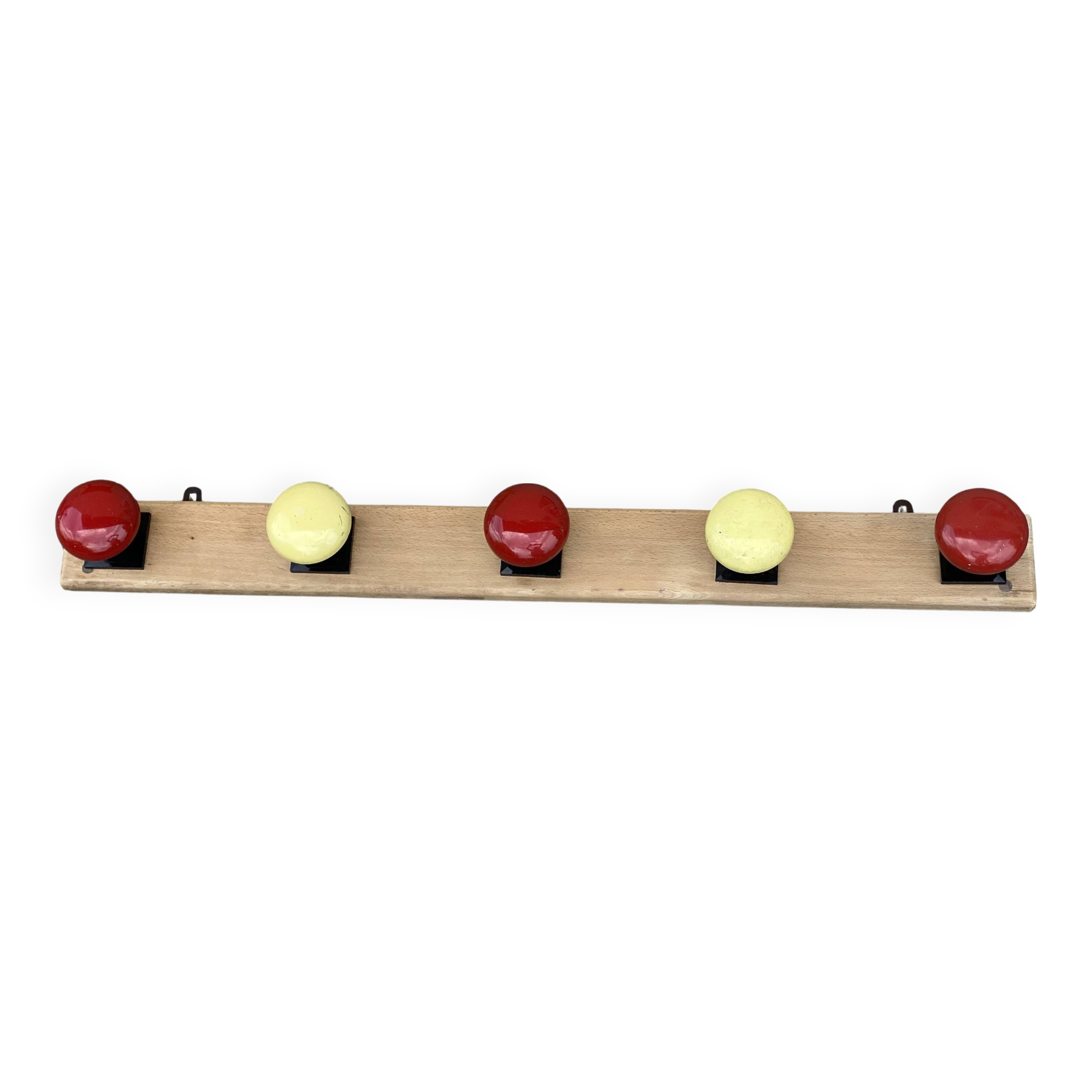 Portemanteau à 5 patères métal laqué jaune et rouge vintage 1960