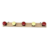 Coat rack with 5 hooks, lacquered metal in vintage 1960 yellow and red.