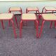 Lot de 10 tabouret bas carré en métal rouge - bois - atelier - industriel