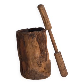 Large antique wabi-sabi style mortar and pestle (c.1920) #78