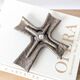 Vintage brutalist bronze crucifix, religious art from the 1950s