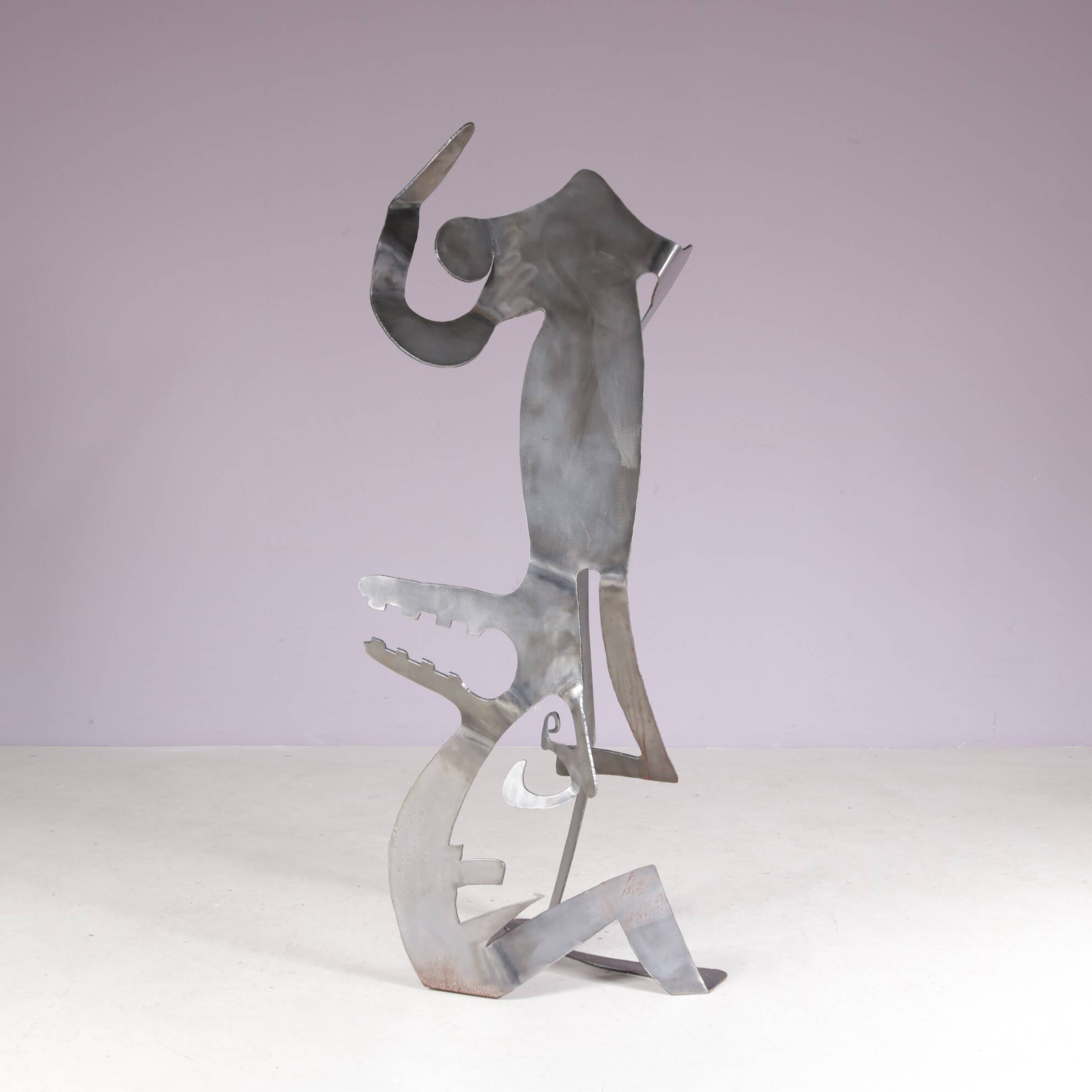 1990s abstract metal sculpture named: mensch mit mensch Guido Hafner German