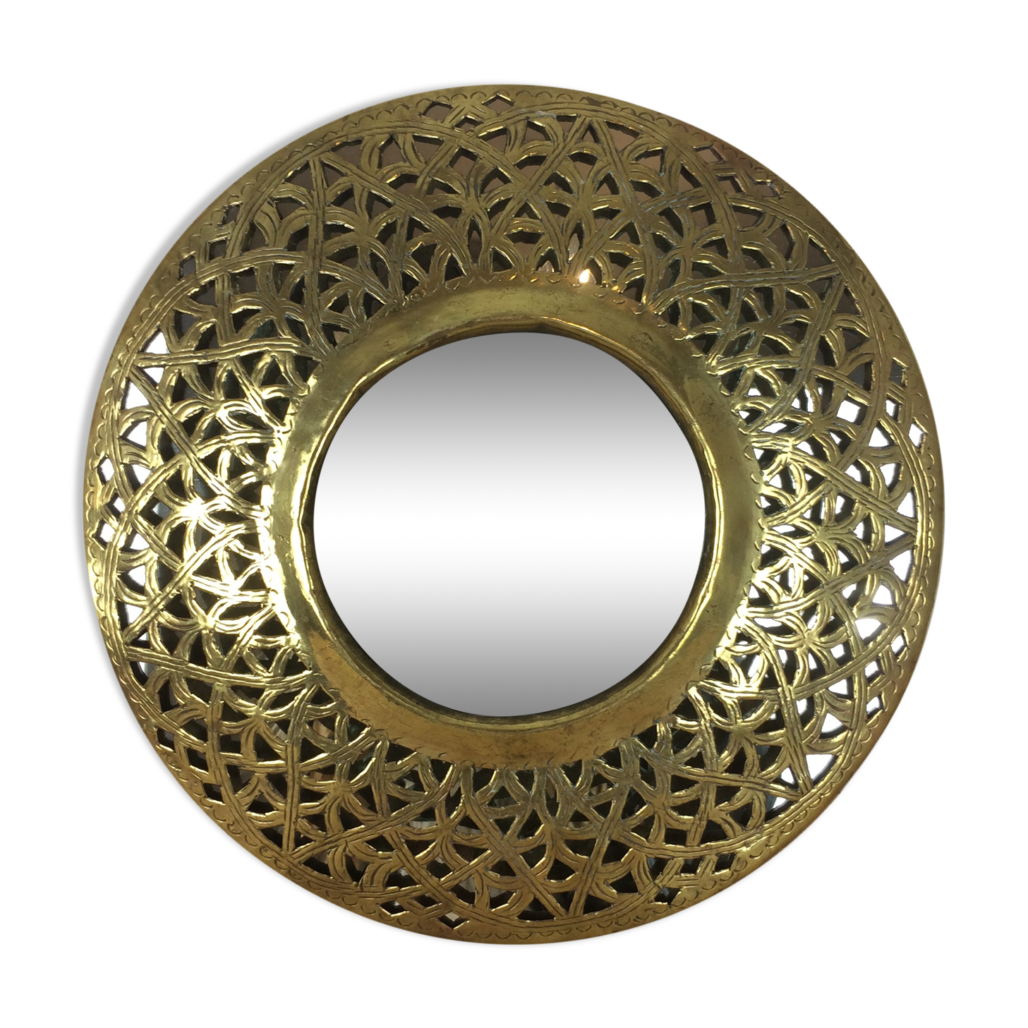 Oriental brass round mirror 28 cm