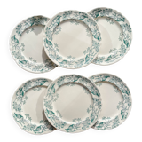 Set of 6 Antique Flat Plates Terre de Fer "Lilac" - Longchamp 19th Century