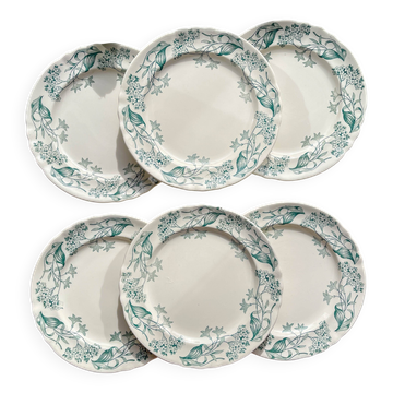 Lot de 6 Assiettes Plates Anciennes Terre de Fer "Lilas" – Longchamp XIXe