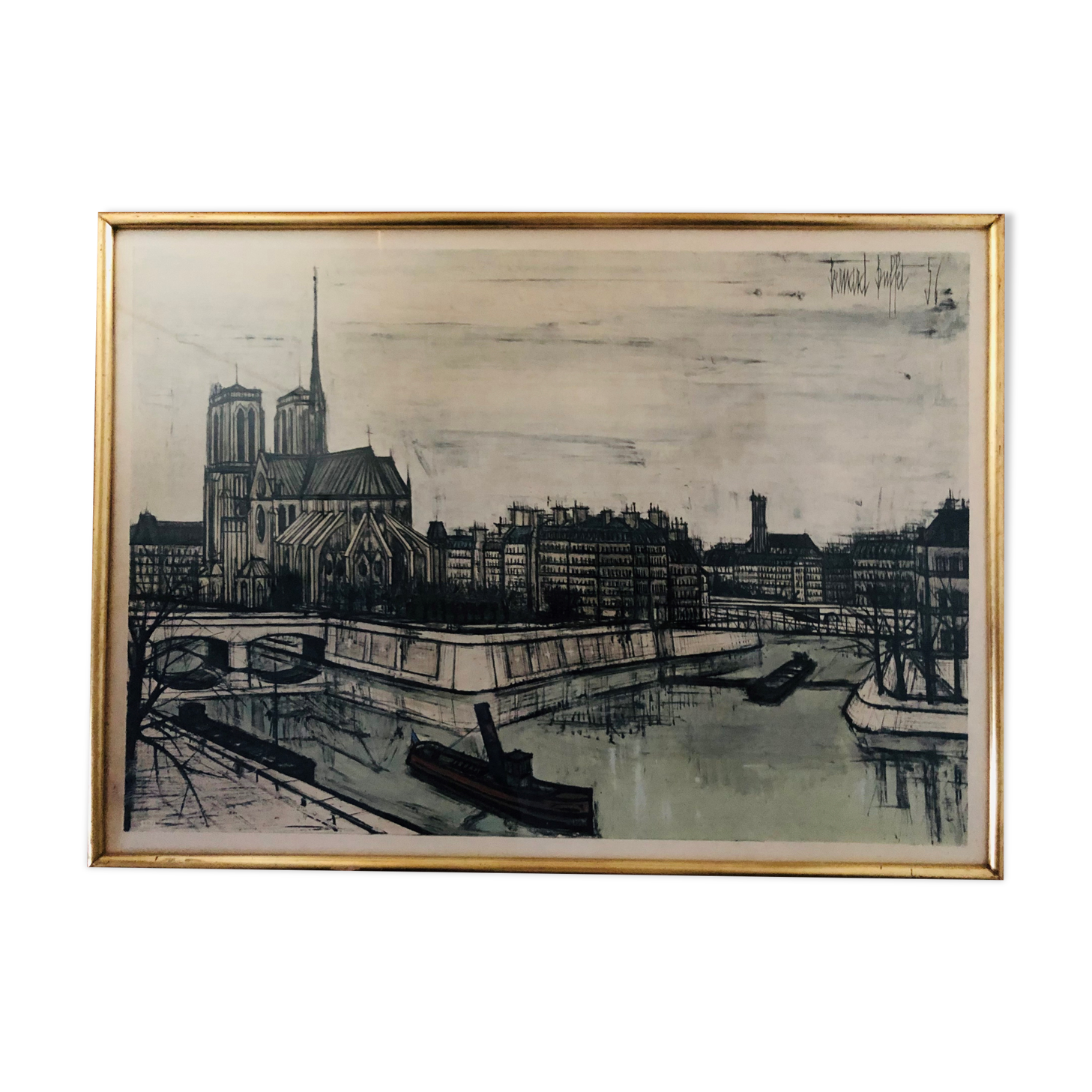 Lithograph by Bernard Buffet: the city and our lady of Paris
