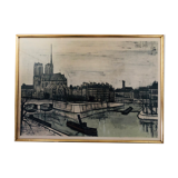 Lithograph by Bernard Buffet: the city and our lady of Paris