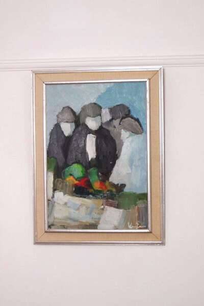 Original mid-century Swedish oil on panel – abstract by Stig Wernheden – vintage & framed – 74 × 54.5 cm (29.1" × 21.5")
