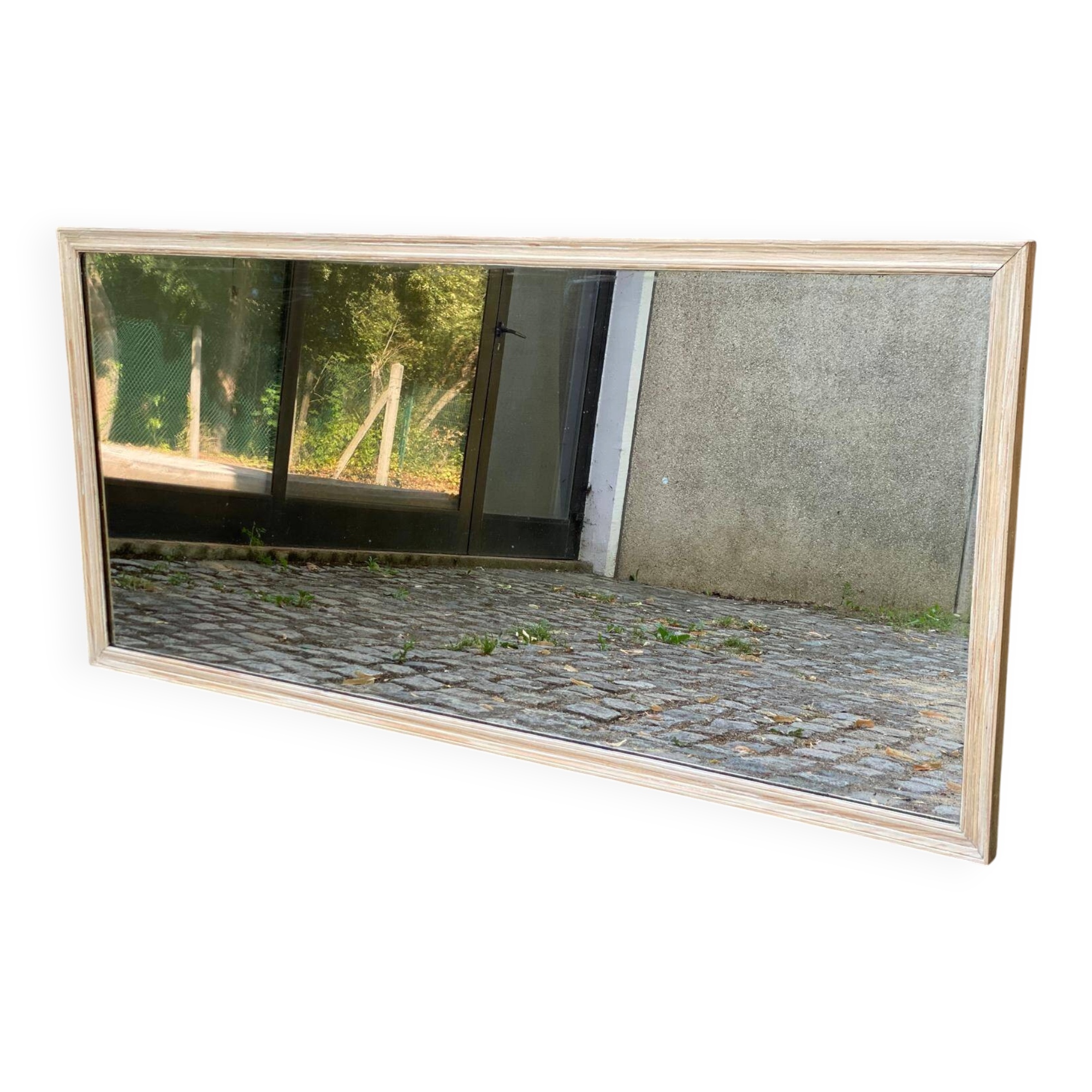 Authentic 19th-century brasserie mirror renovated in solid wood 180x85.