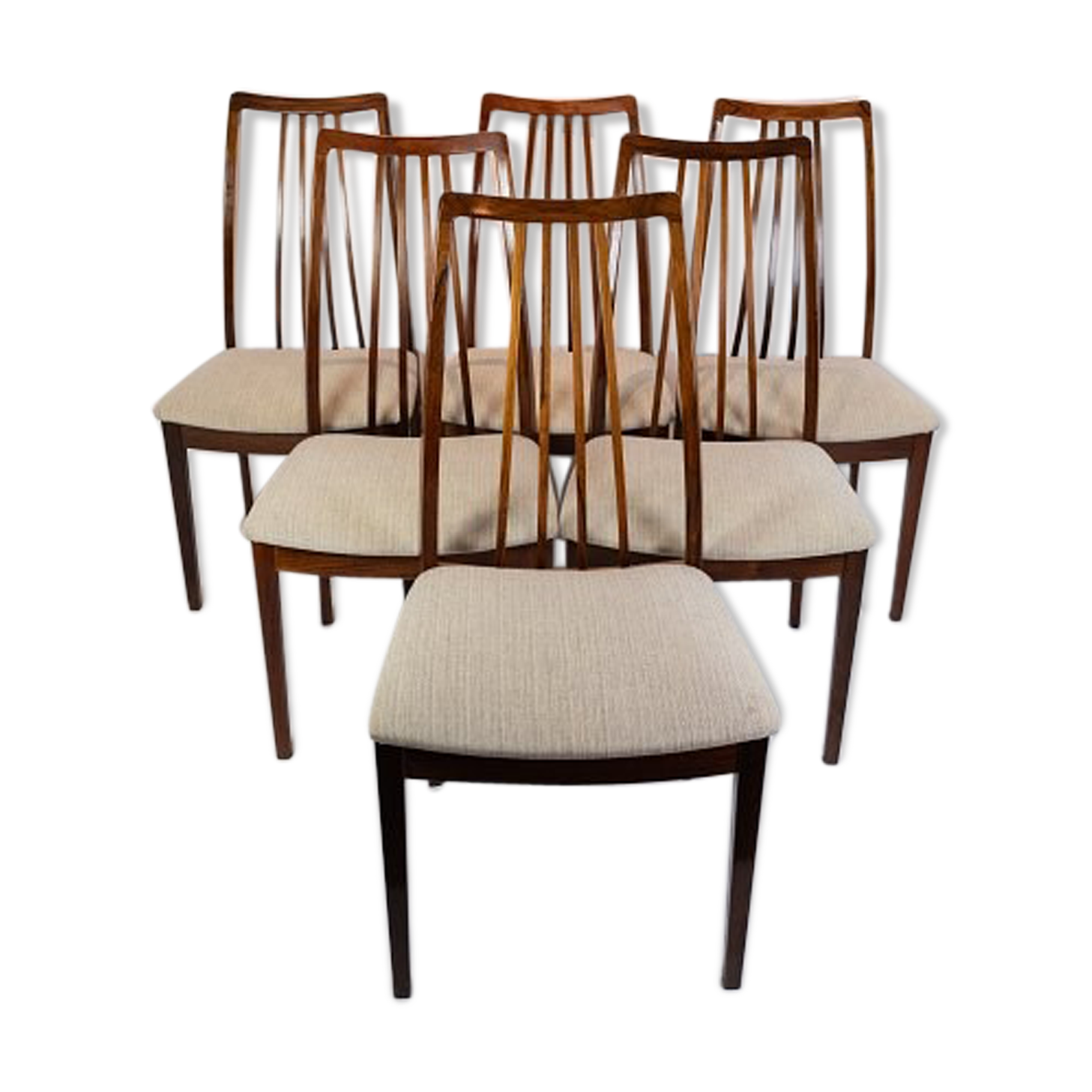 Ensemble de six chaises de salle à manger de bois de rose de conception danoise des années 60
