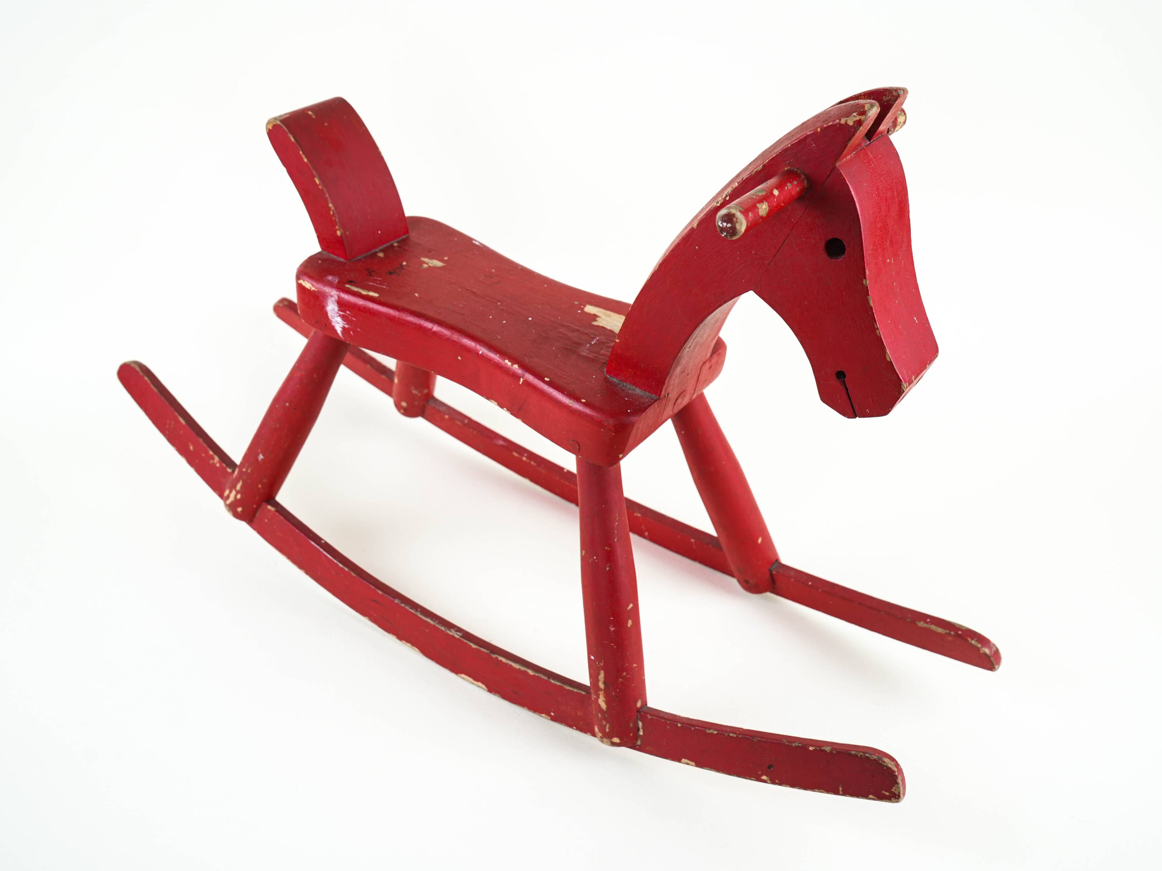 Kay Bojesen wooden rocking horse, red finish, Danish design, 1970s